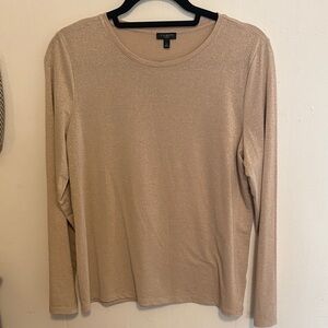 Talbots Metallic Long-Sleeve Crewneck Top - Champagne Gold